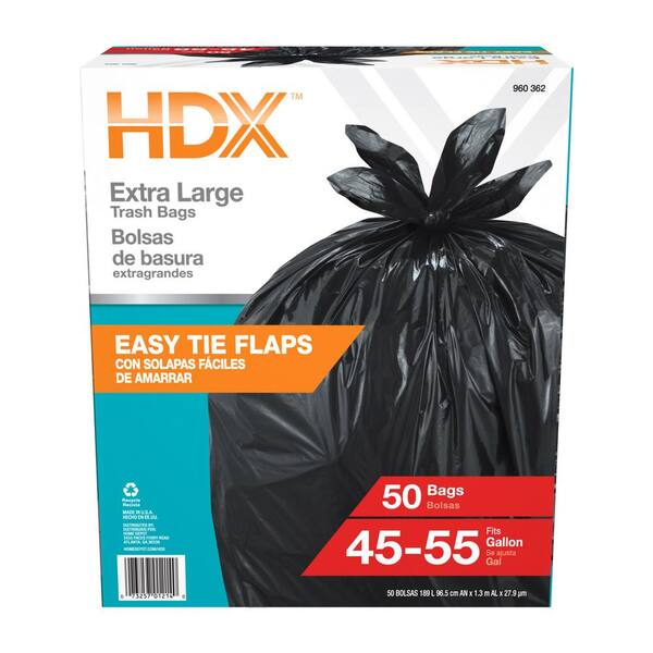 50 count 50 Gallon XL TRASH BAGS Black Extra Large Heavy Duty TIE Garbage Bag 