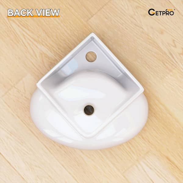 Getpro 14.13 in Corner Wall-Mounted Oval Bathroom Sink in White