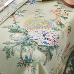 Floral Blossoms 70 in. W x 90 in. L Green Floral Cotton Tablecloth