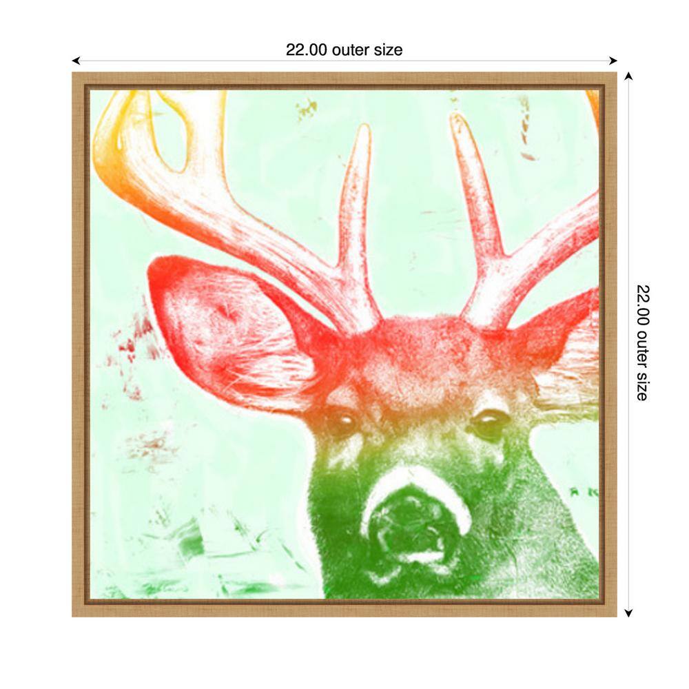 22"x22" Colorful Deer Portrait on Canvas with Maple Frame