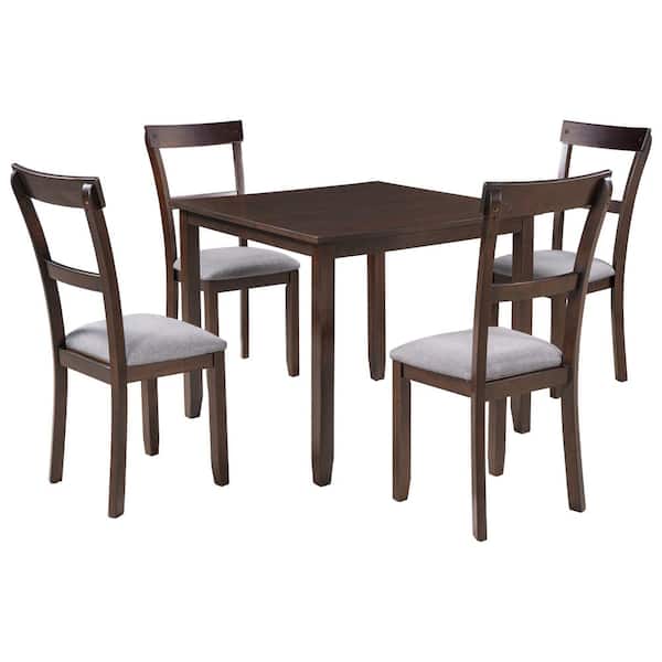 URTR 5-Piece Dining Table Set Industrial Wooden Kitchen Table and 4-Chairs for Kitchen, Dining Room, Espresso
