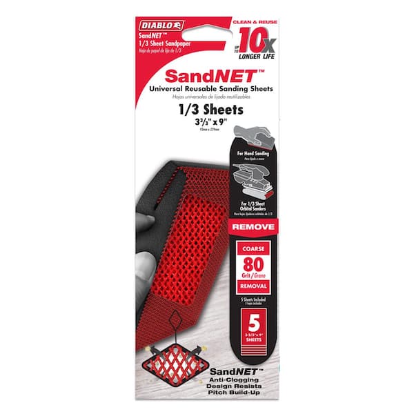 DIABLO 1/3 Sheet SandNET Faster Reusable 80 Grit Hand Sanding Sheets (50-Pack)