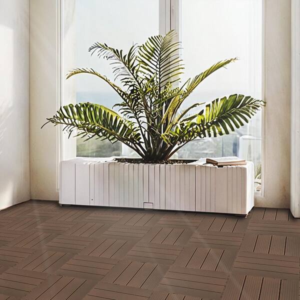 Tidoin Outdoor 1 ft. x 1 ft. Composite Deck Tile in Light Coffee(35 Per Box)