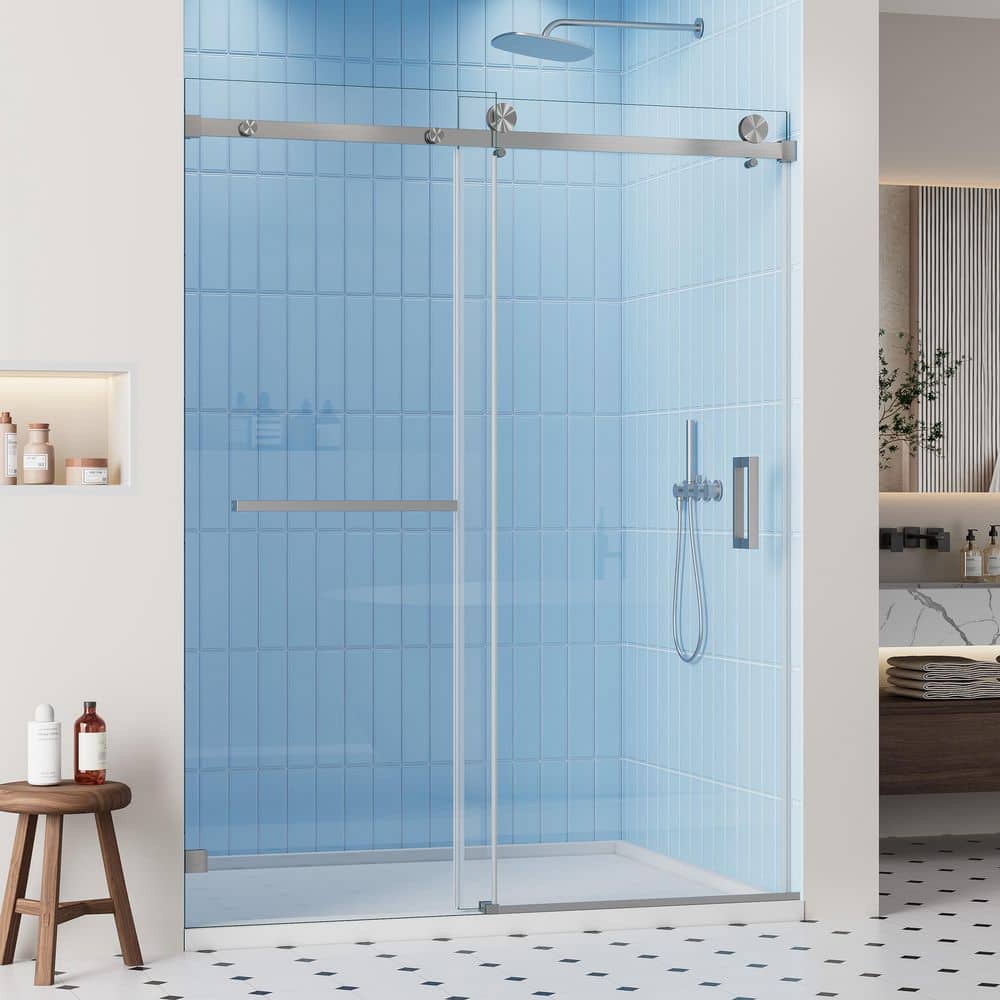 LASIHEM 56-60 in. W x 79 in. H Single Sliding Frameless Shower