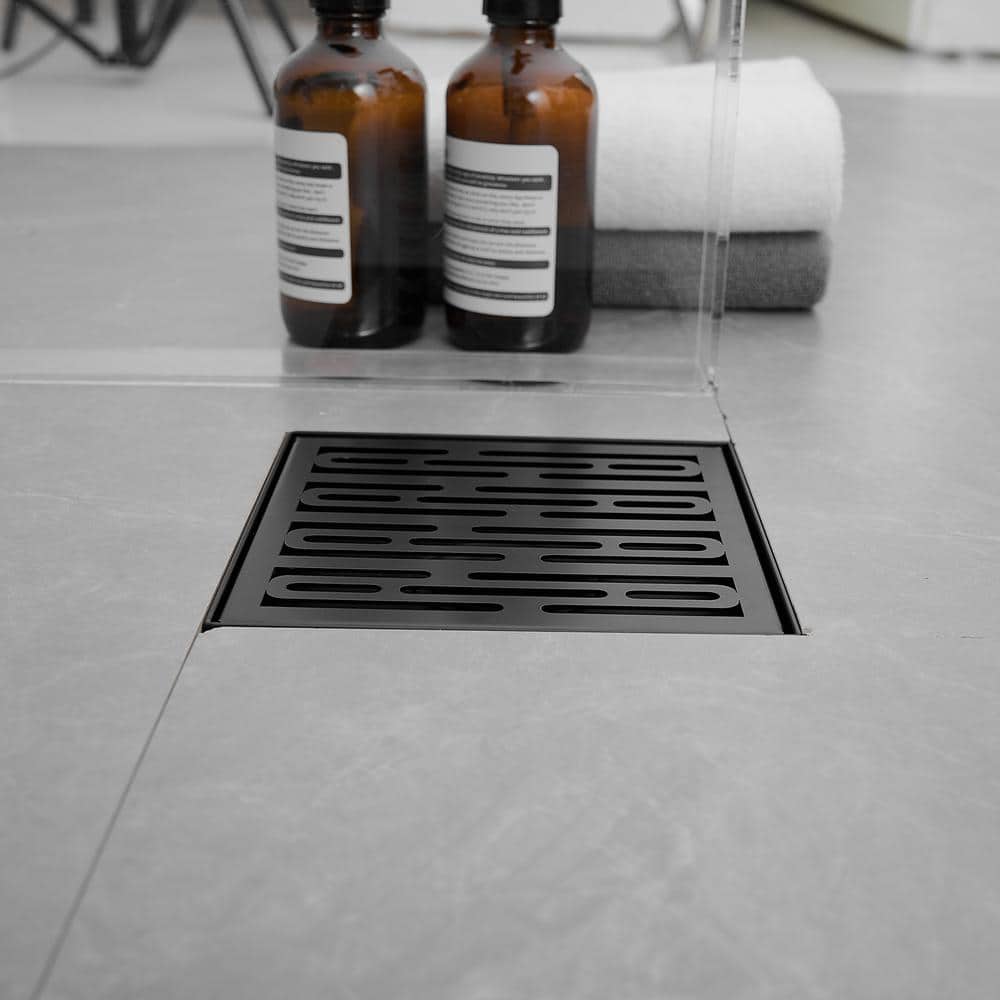 Matte Black Square Stainless Steel Shower Drain with Strainer