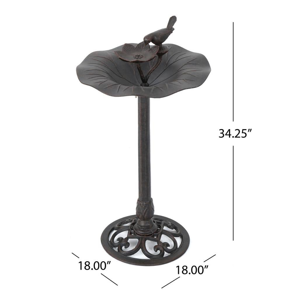 Bronze Aluminum and Iron Outdoor Bird Bath with Bird Detail