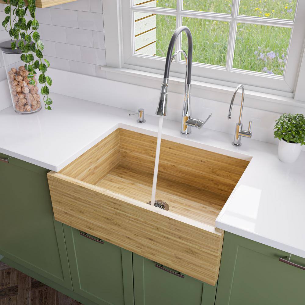 30'' Natural Bamboo Farmhouse Single Bowl Kitchen Sink