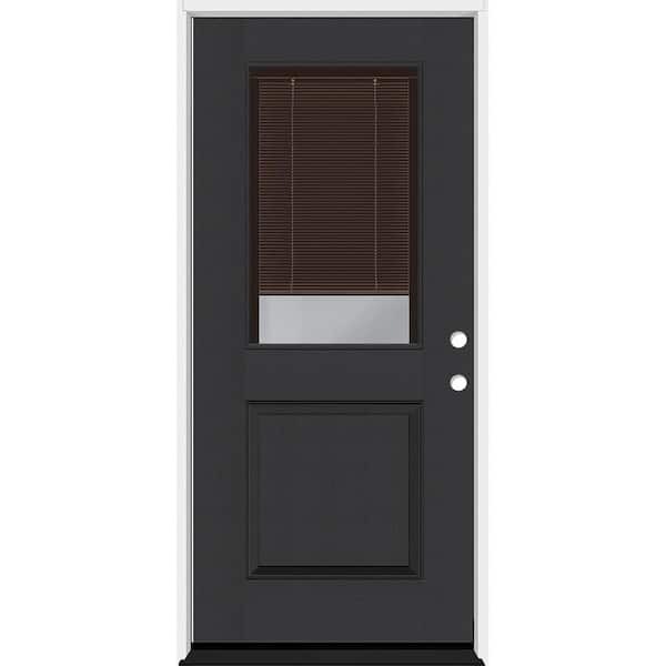 Steves & Sons Legacy 30 in. x 80 in. 1/2 Lite Clear Glass Mocha Miniblind LHIS Black Finish Fiberglass Prehung Door w/6-9/16 in. Jamb