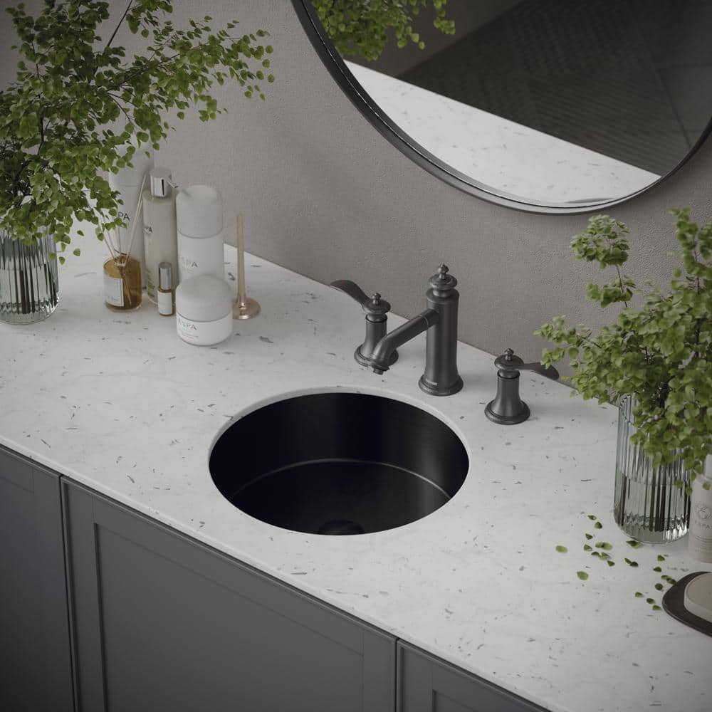 Gunmetal Grey Round Stainless Steel Undermount Bathroom Sink