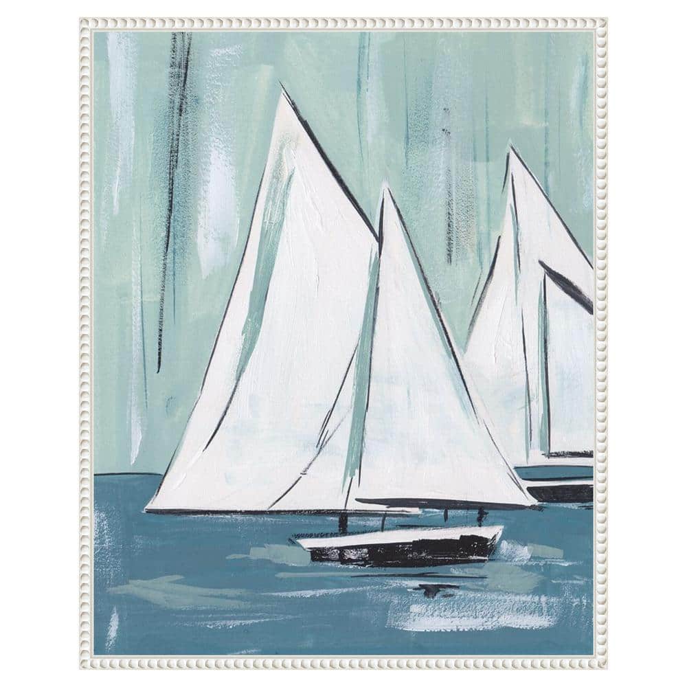 Sailing Winds I Abstract Blue and White Canvas Print with Floater Frame