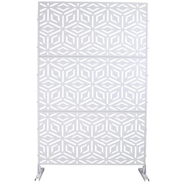 48" H x 76" W White Metal Privacy Screen with Stable Base, Privacy Fence Panels for Outdoor Freestanding