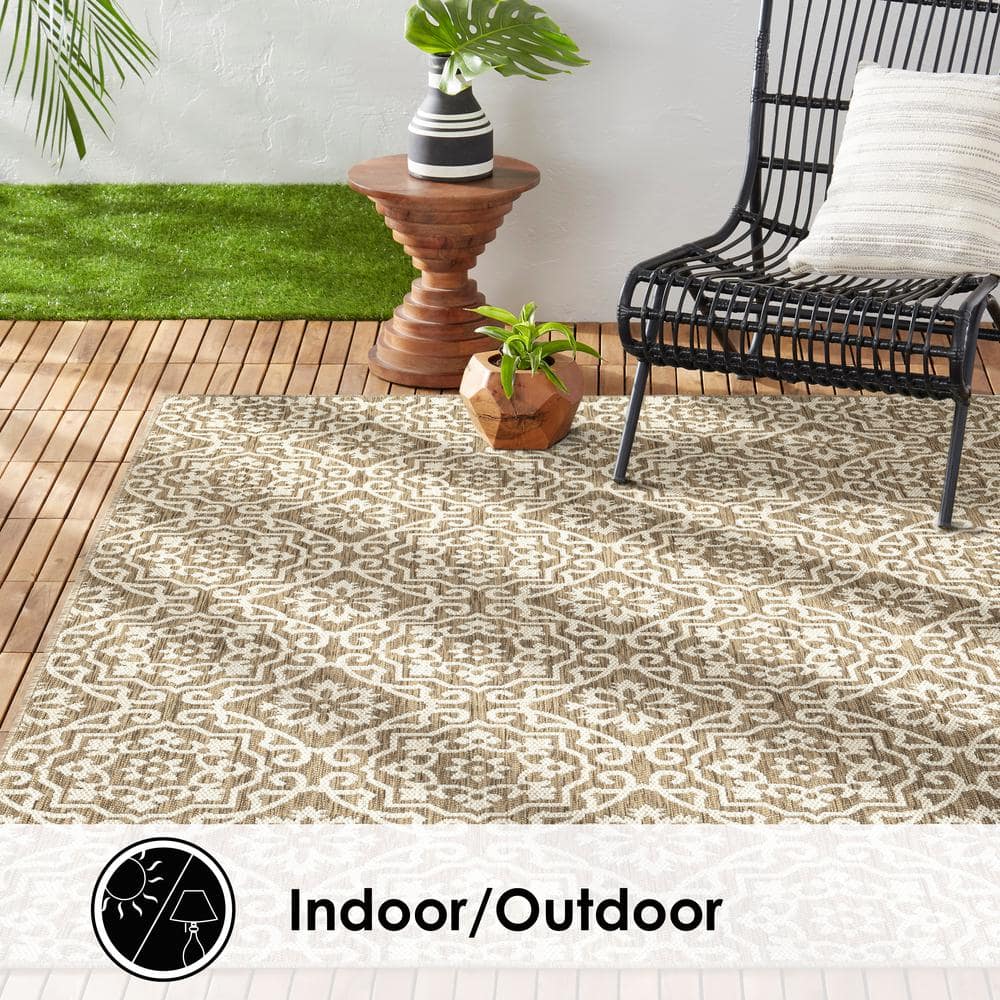 Brown and Beige Geometric Synthetic 8' x 10' Reversible Area Rug