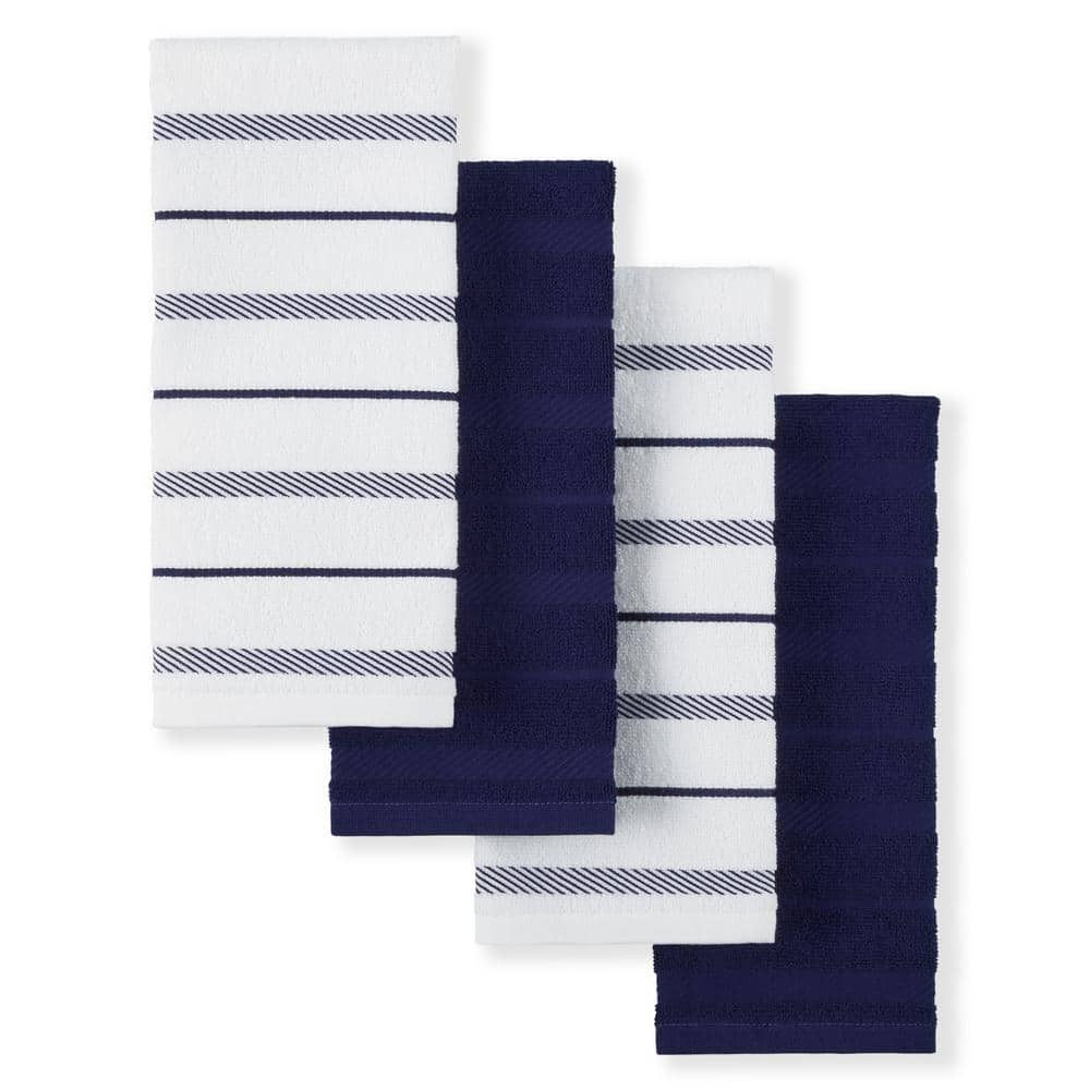 Kitchen Navy Blue Grid Linen Hand Towel, Eco Friendly Dish Clothes