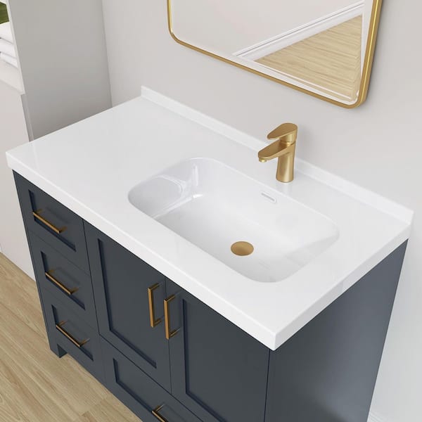 42 in. W x 22 in. D Solid Surface White Vanity Top Bathroom Rectangular Single Sink Vanity Top in Glossy White