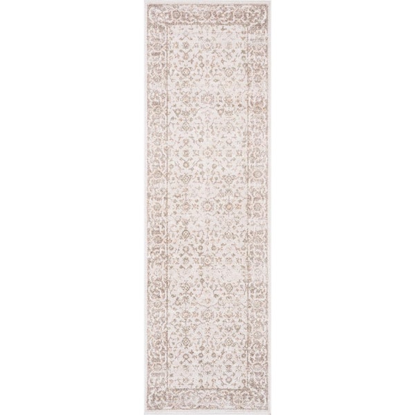 Magic Traditional Beige and Cream 2 ft. x 7 ft. Oriental Indoor Runner Rug