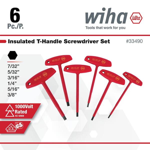 1000-Volt Insulated T-Handle Hex Screwdriver Set-Inch (6-Piece)