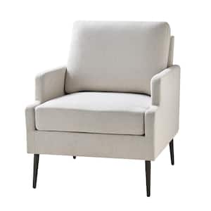 Daniel Beige Polyester Arm Chair with Chenille Thin-Notched Armrest and Tapered Metal Legs
