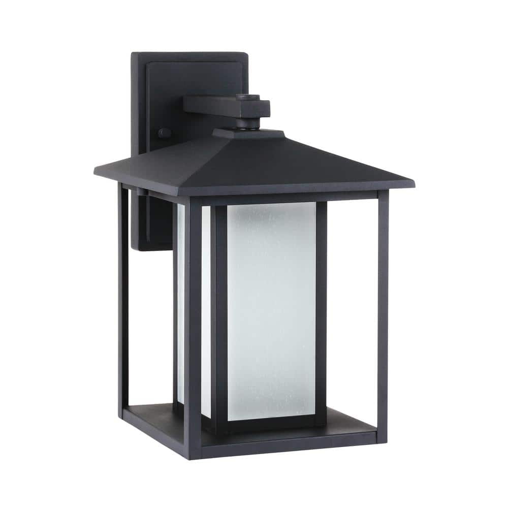 Black 14" Energy Star Outdoor Wall Lantern with Seeded Glass