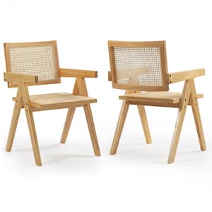 Bardot Natural Wooden Dining Chair with Rattan Back Set of 2