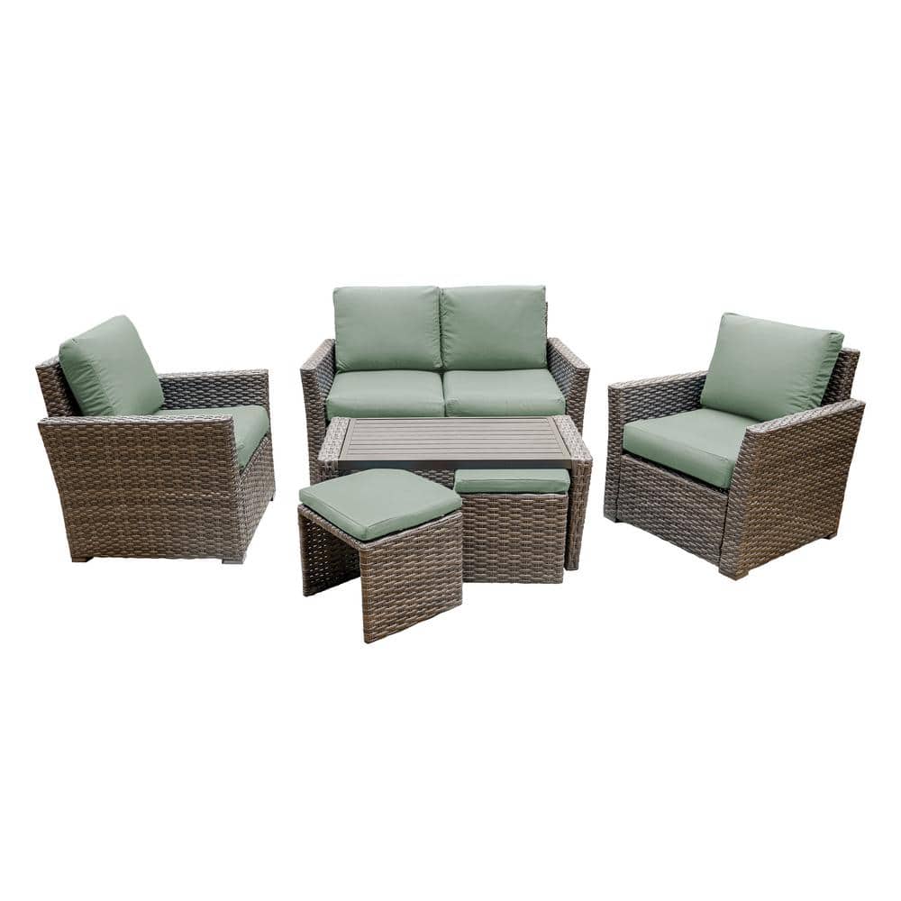 Newton 6-Piece Wicker Seating Set with Sunbrella Sage Cushions price history on PriceWatchPro