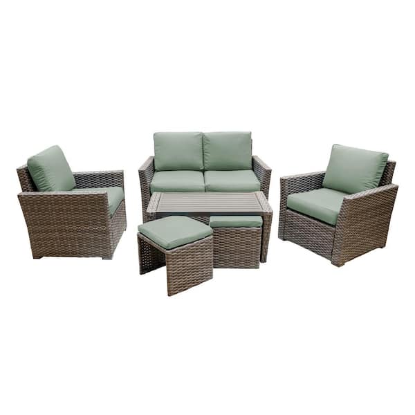 Leisure Made Newton 6-Piece Wicker Seating Set with Sunbrella Sage Cushions
