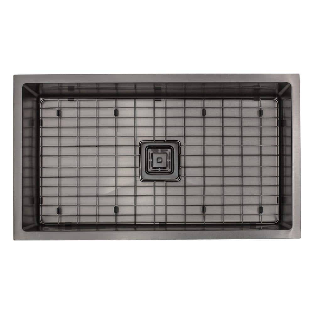 16-Gauge Square Drain Black Stainless Steel 1/2 in. Radius Single Bowl Undermount Kitchen Sink with Grid and Drain price history on PriceWatchPro