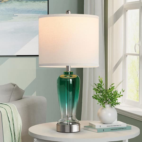 26 in. Glass Table Lamp for Nightstand Deco Gradient Green Modern Lamp with Led Bulb