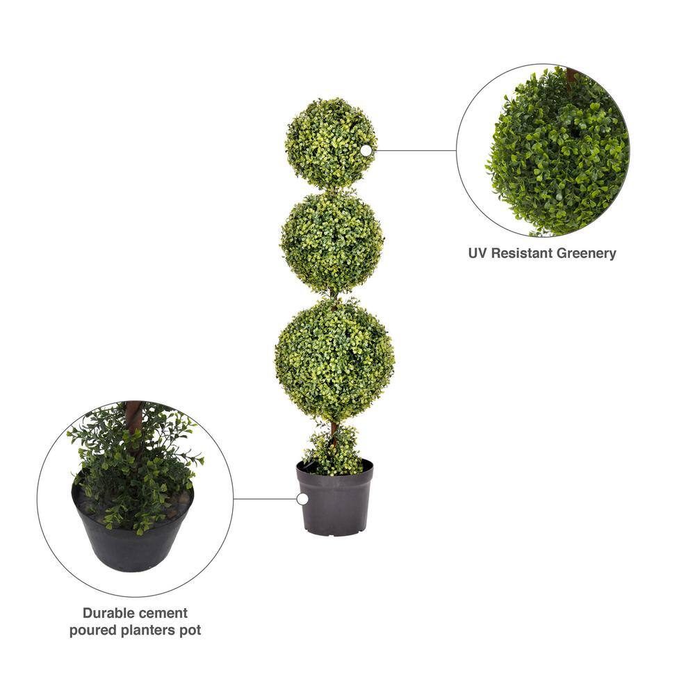 Elegant Outdoor 4' White-Lit Plastic Boxwood Topiary in Pot