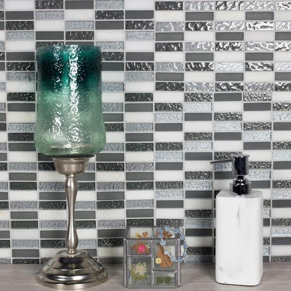 Classic Design Gray And White 12 in. X 12 in. Rectangle Glass And Stone Mosaic Wall And Floor Tile (9 sq.ft./Case)