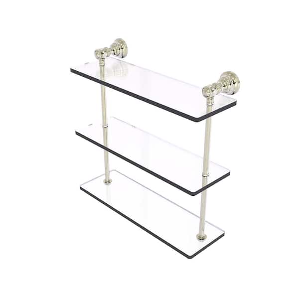 Allied Brass Carolina 16 in. W x 16 in. H x 5.54 in. D Brass Rectangular Triple Glass Shelf in Polished Nickel