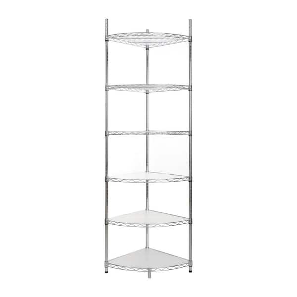 6 Tier Corner Wire Shelf Rack, Adjustable Metal Heavy Duty-Free Standing for Bathroom, Living Room, Kitchen-Chrome