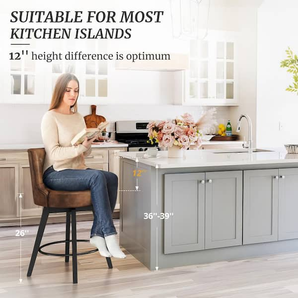 Swivel Bar Stools Set of 2 for Kitchen Counter Wood Legs Foot Rest