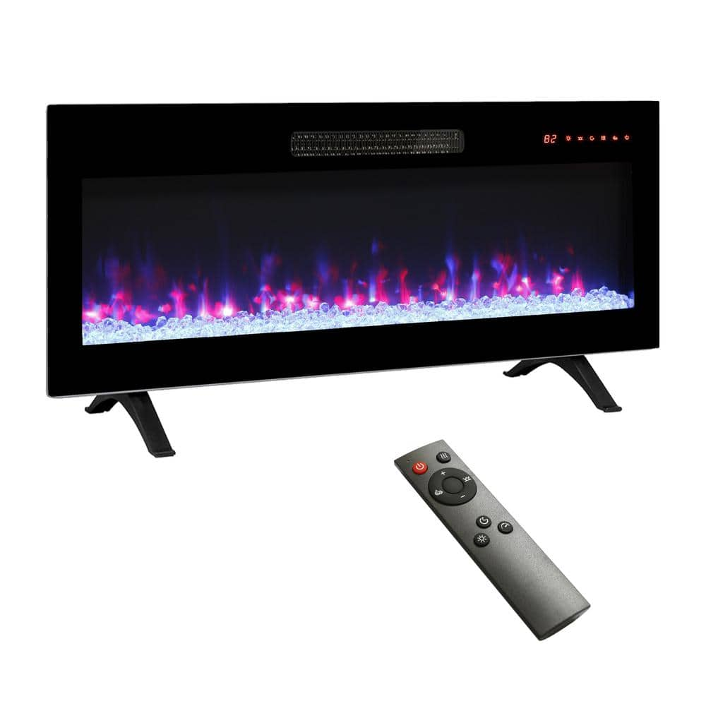 36 in. Wall Mounted/Recessed Metal Smart Electric FireplaceTV Stand 36 in. Black Finish, Remote and Multi-Color Flame