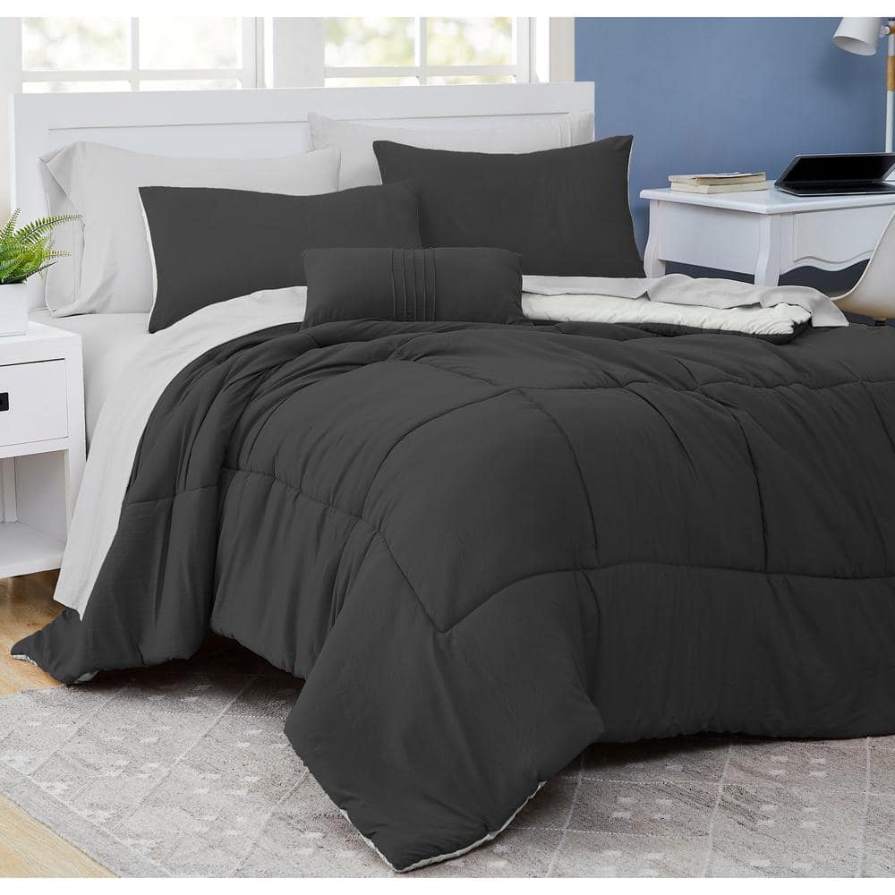 MODERN THREADS 8-Piece Garment Washed Microfiber Complete Bed Set  Carbon/Steel King 3WSBIABE-CST-KG - The Home Depot