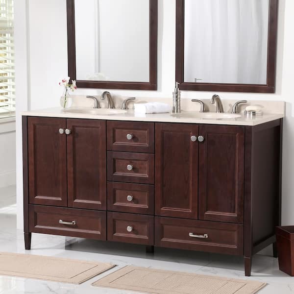 Home Decorators Collection Claxby 60 in. W x 22 in. D x 34 in. H Bathroom Vanity Cabinet in Chocolate