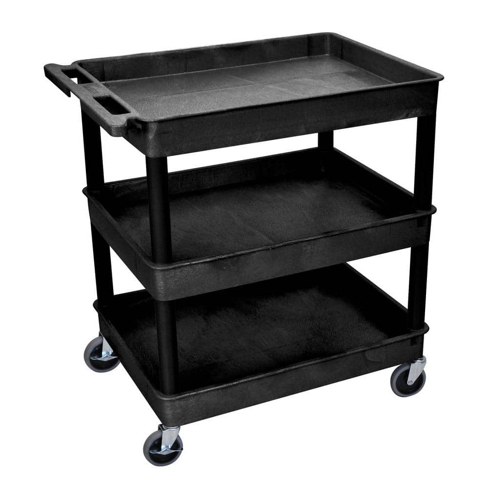 Commercial Heavy-Duty Utility Service Cart | 3 Shelf | | 450 Lbs Max  Capacity | Rolling Utility Cart W 33 x H 37 x D 16 Black