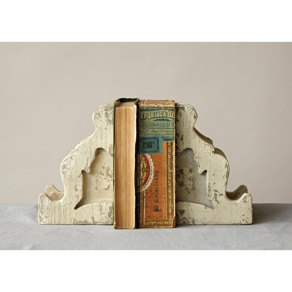 Vintage White Distressed Corbel Bookends - Set of 2