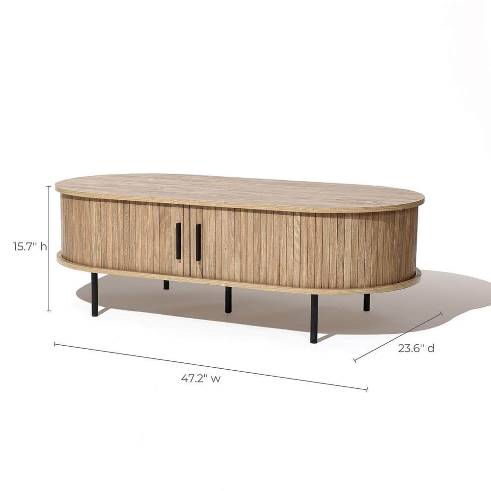 Mid-Century Modern Oval Oak Coffee Table with Storage