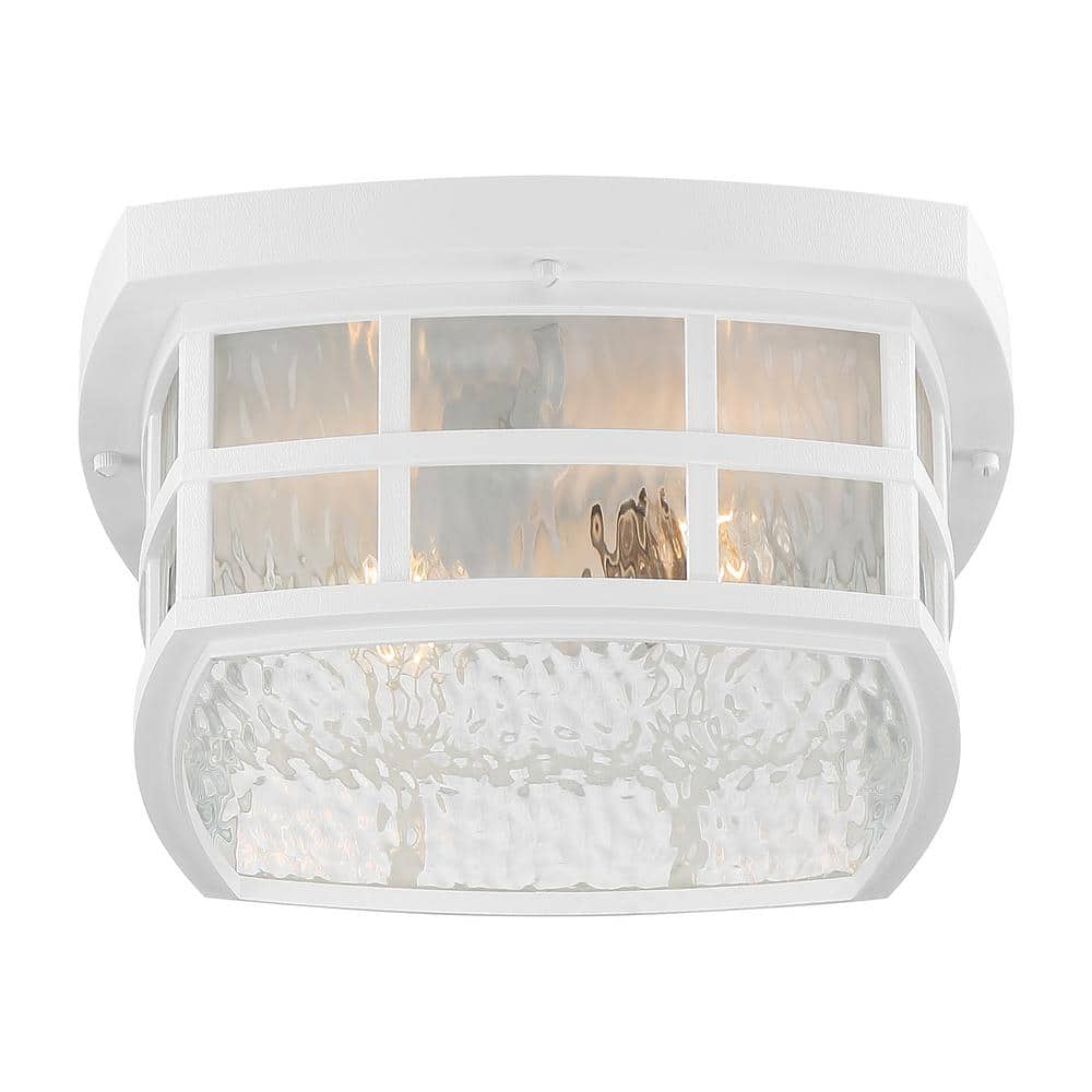 White Glass Outdoor Flush Mount Ceiling Light with Clear Water Panels
