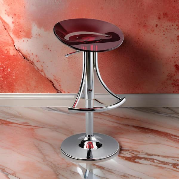 Benjara 29 in. Red and Chrome Backless Metal Bar Stool with Plastic Seat