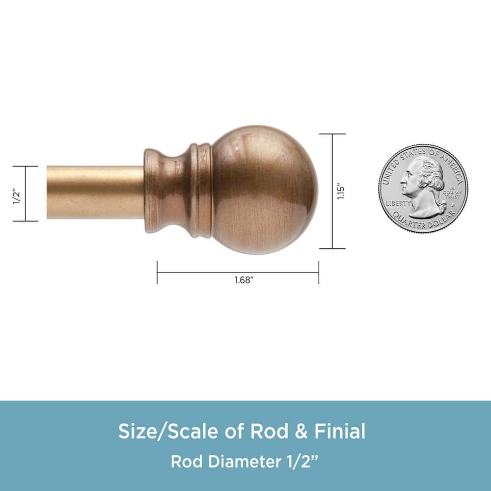 Brushed Brass Adjustable Petite Café Curtain Rod, 28-48 Inch