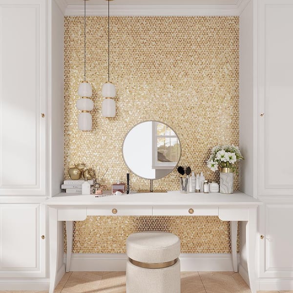 Majeste 12.2 in. x 12.2 in. Glossy Shimmer Gold Glass Square Wall and Floor Tile (10.34 sq. ft./case) (10-pack)