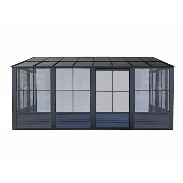Florence-Wall Mounted Solarium 10 ft. x 16 ft. Polycarbonate Roof in Black