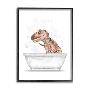 "T-Rex Dinosaur in Bubble Bath White B"Rown" by Ziwei Li Framed Abstract Texturized Art Print 11 in. x 14 in.