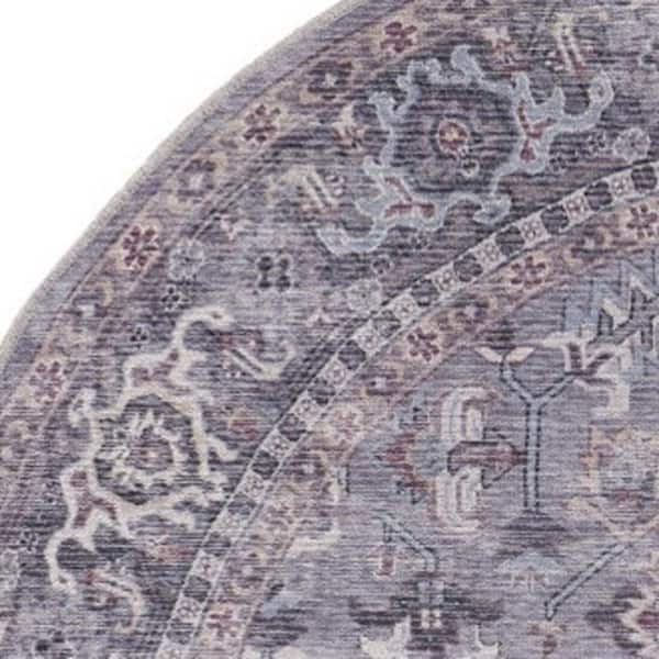 5 ft. Round Blue Floral Washable Area Rug