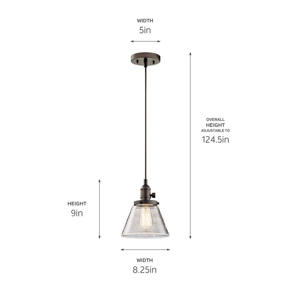 Avery Distressed Bronze 8.75" Mini Pendant with Clear Seeded Glass