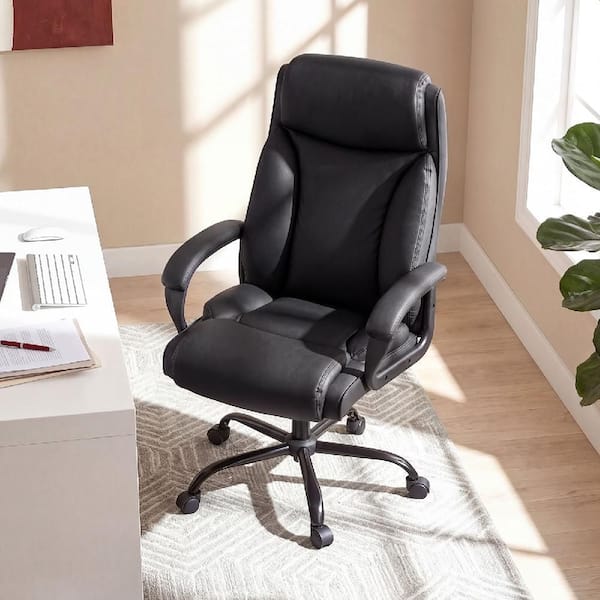 Black 400 lbs. Big and Tall Leather Office Chair Adjustable High Back Task Chair