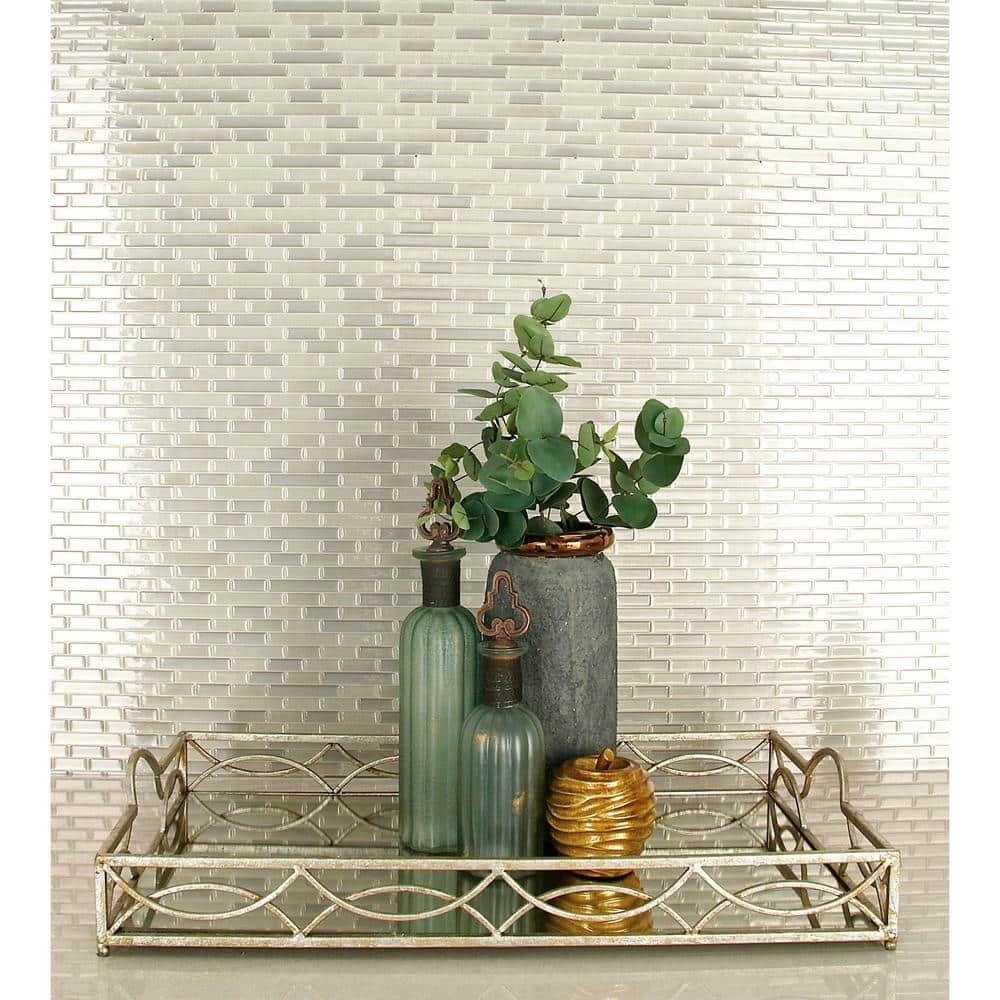 Elegant Silver Rectangular Glass Serving Tray
