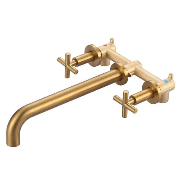 ARCORA Brushed Gold Double-Handle Wall-Mounted Roman Tub Faucet without Hand Shower in Brass