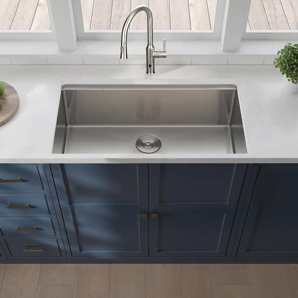 32 in. L x 19 in. W Undermount Single Bowl 16-Gauge Stainless Steel Kitchen Sink in Brushed Nickel